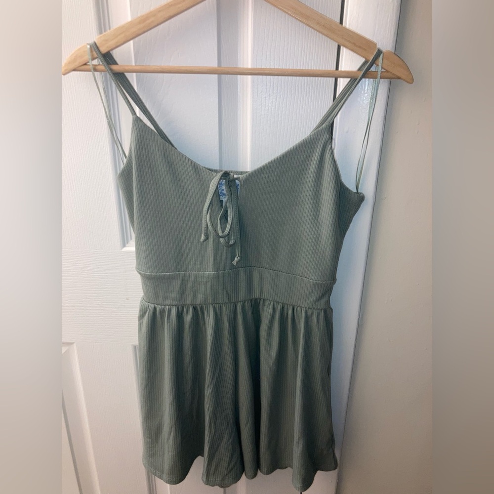 Blue Rain Olive Green Spaghetti Strap Romper